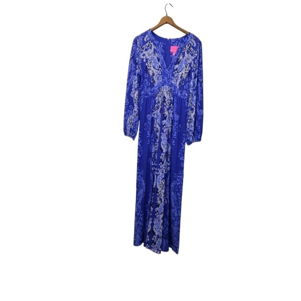 Lilly Pulitzer Blue & White V‑Neck Long Maxi Dress - Picture 3 of 13